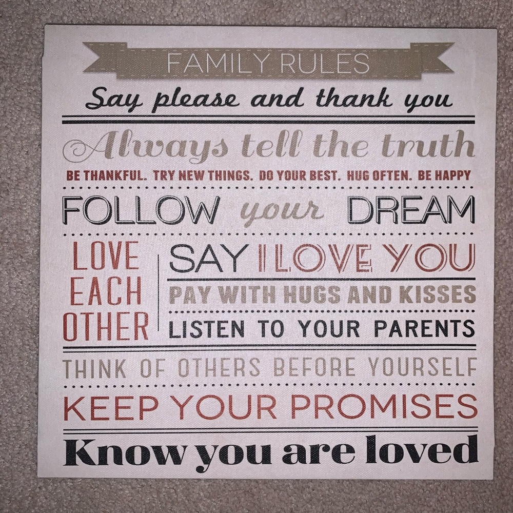Wall hanging of family rules